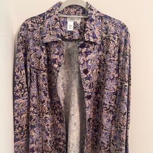 Coldwater Creek Purple and Gold Floral Jacket size large linen blend